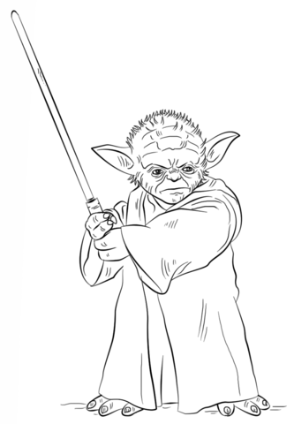 Yoda with lightsaber coloring page free printable coloring pages