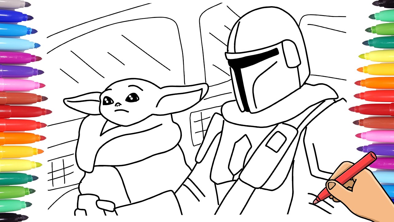 Star wars the mandalorian baby yoda coloring page how to draw the mandalorian and yoda