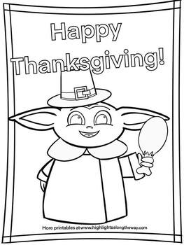 Thanksgiving printable baby yoda coloring page by educational coloring pages