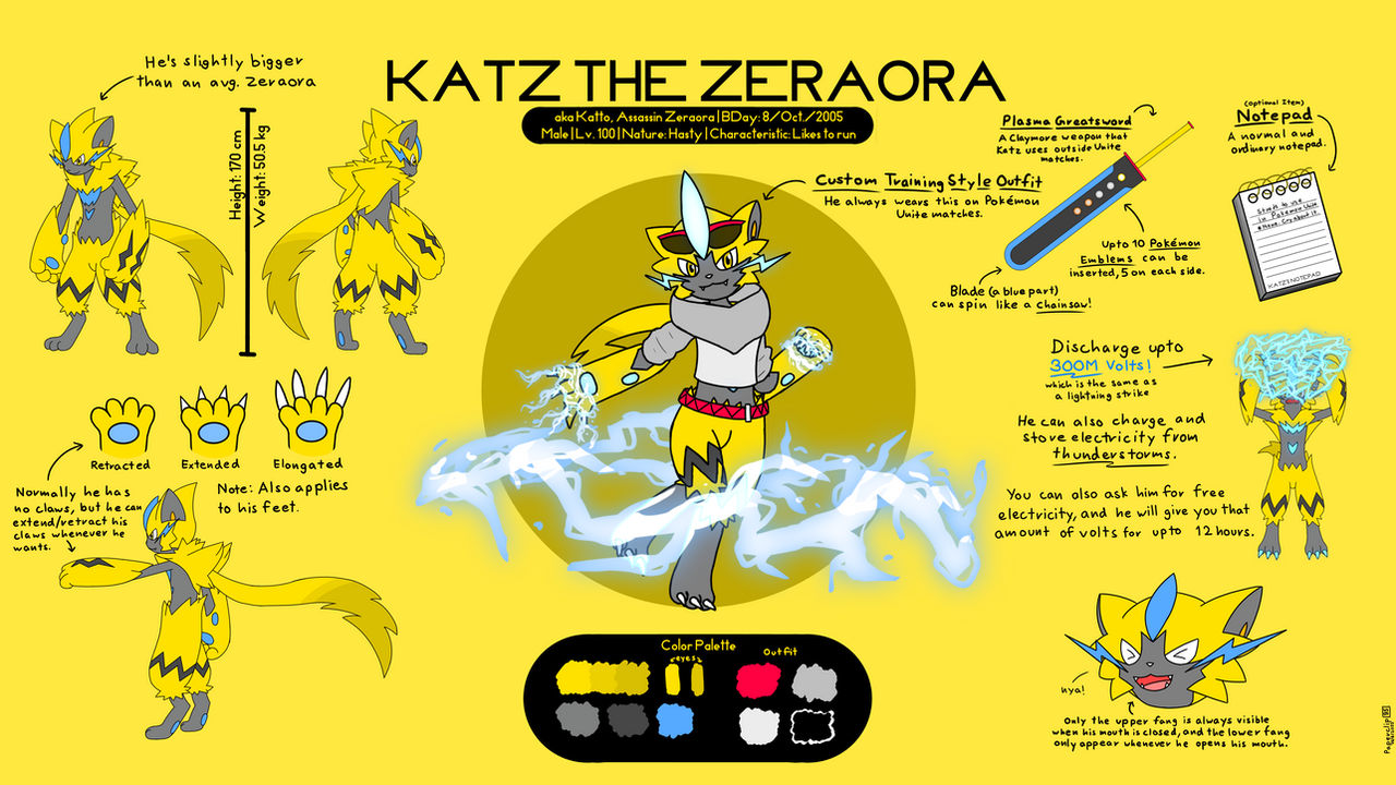 Katz the zeraora reference sheet by paperclips on