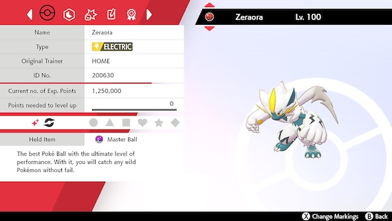 Pokemon sword and shield shiny zeraora pokemon home event hypertrained to iv battle ready with moveset ev training masterball