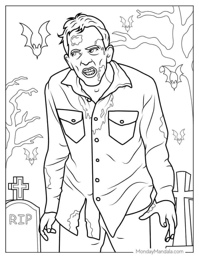Zombie coloring pages free pdf printables