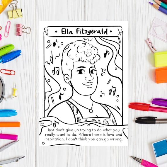 Black history month ella fitzgerald coloring page famous artist printable drawing women history month coloring sheet women in history print