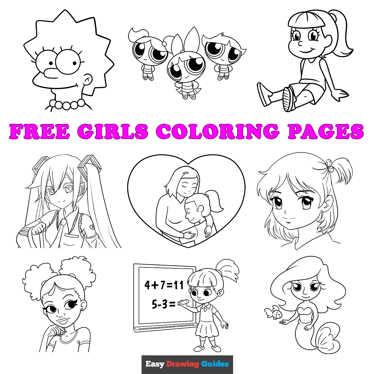 Free printable girls coloring pages for kids