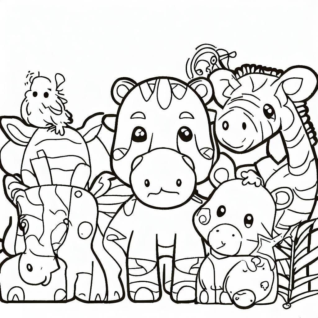 Printable cute zoo animals coloring page
