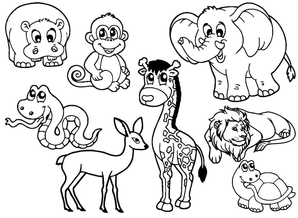Adorable zoo animals coloring page
