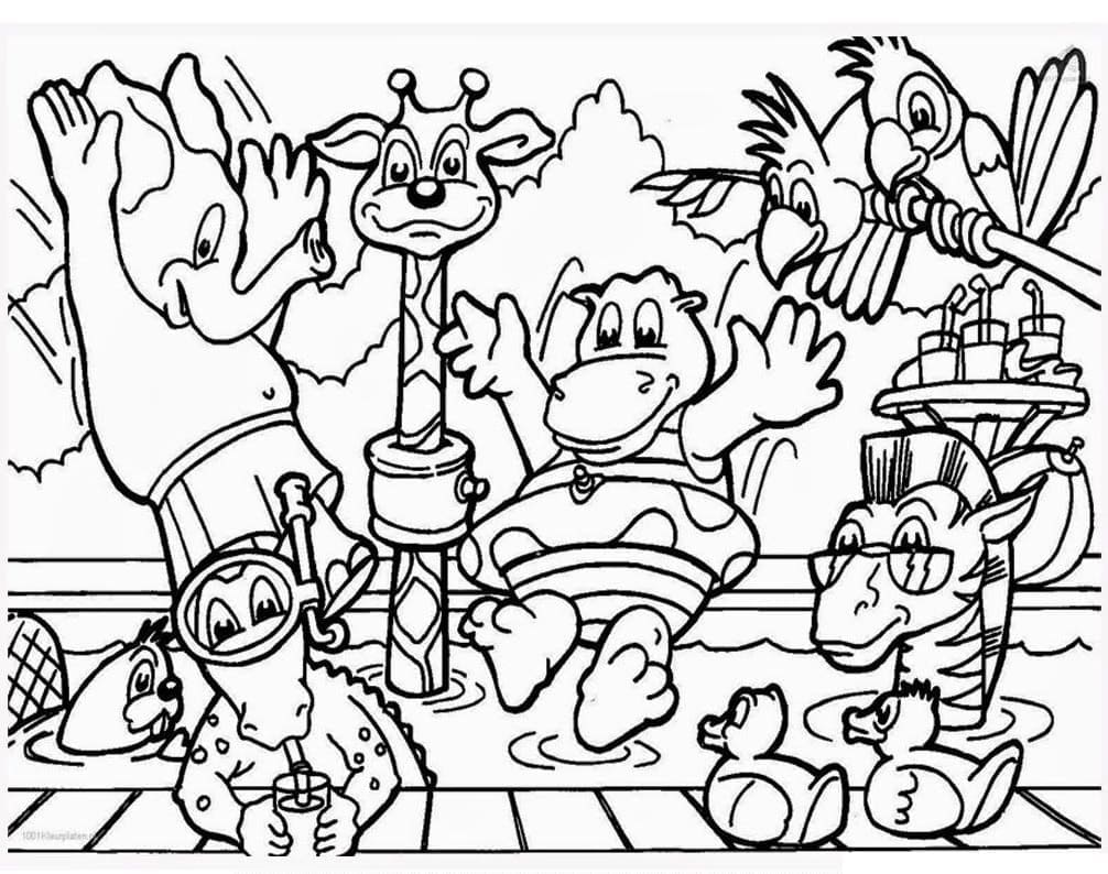 Cartoon zoo animals coloring page