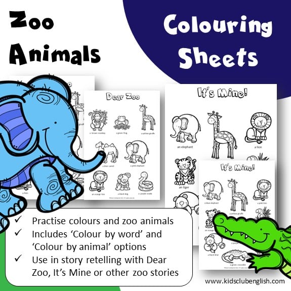 Zoo animals colouring sheets