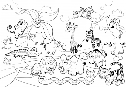 Detailed coloring page â zoo animals