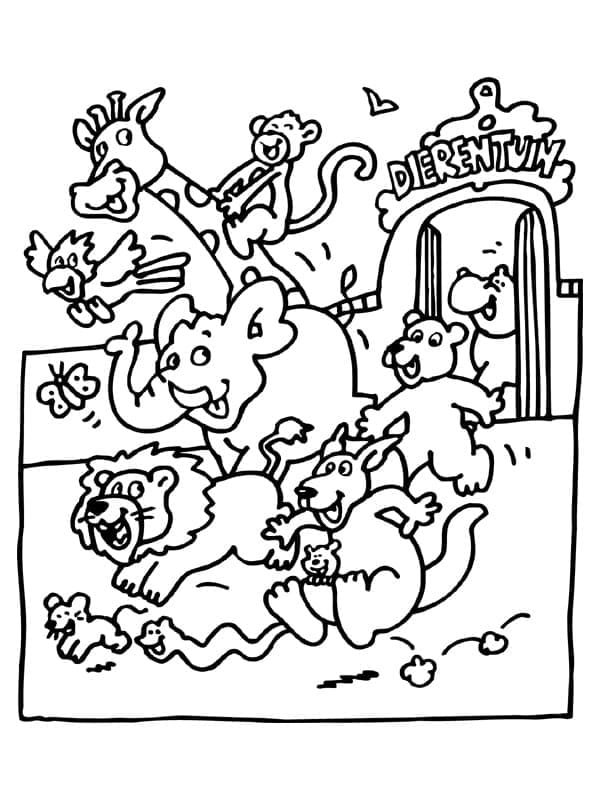 Escaping zoo animals coloring page