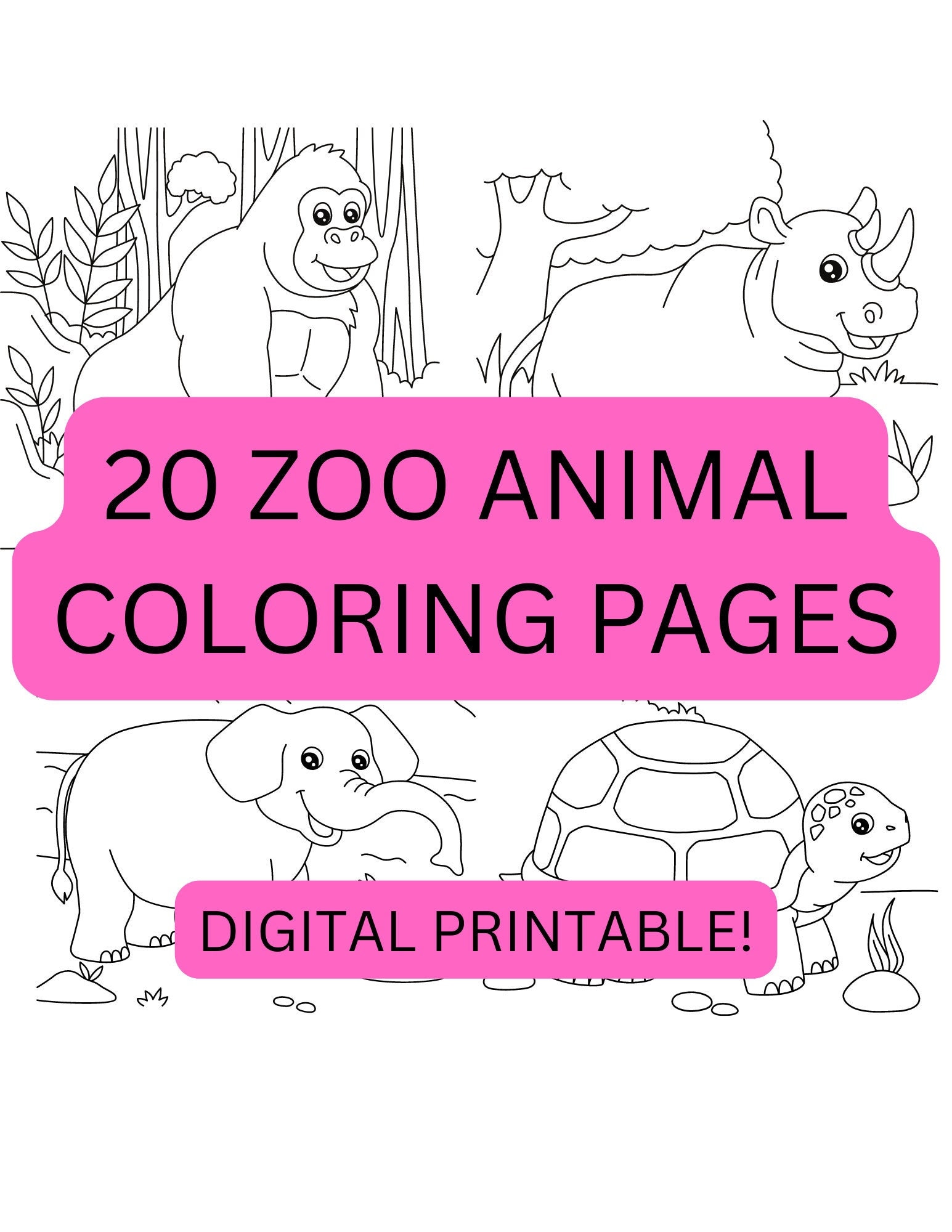 Printable zoo animal coloring pages for kids to color digital download instant download