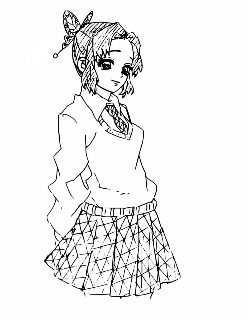 Nezuko highschool girl coloring page