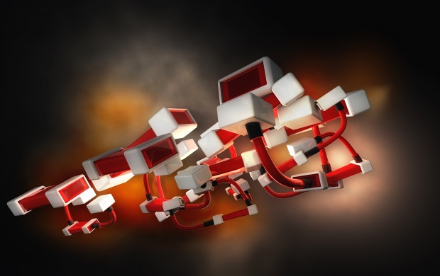 Abstract White And Red Cubic Construction