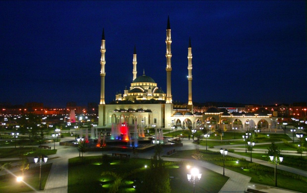 Akhmad Kadyrov Mosque At Blue Night (click to view)