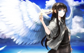 Anime Angel Girl Wings With Clouds