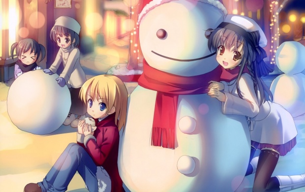 Anime Children And Snowman