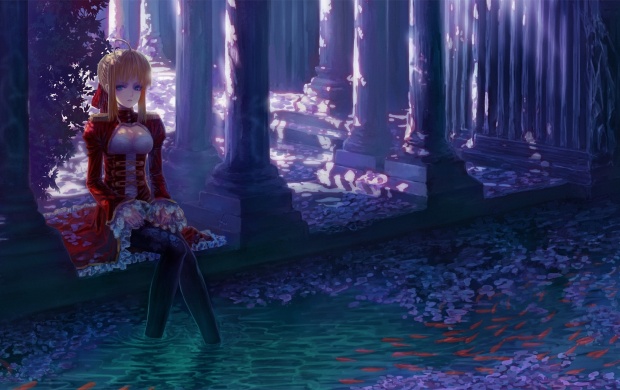 Anime Girl Sitting Near Pond (click to view)