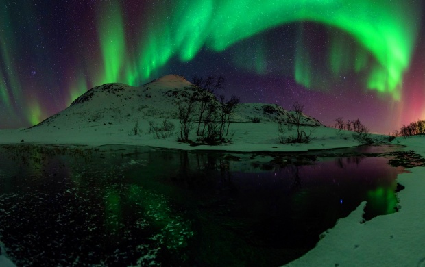 Aurora Borealis Green Stars Night Lake (click to view)