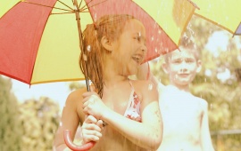 Baby Girl In Rain Joy