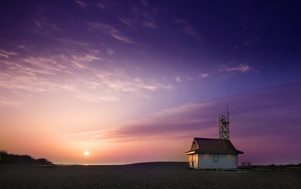 Beach House and Purple Sky