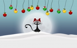 Black Cat With Christmas Hat