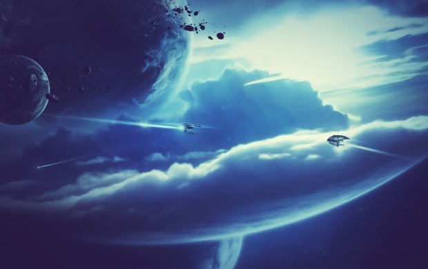 Blue Sky Planet And Space Ship (click to view)
