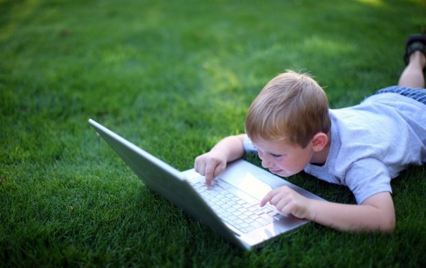 Boy With Laptop In Glade (click to view)