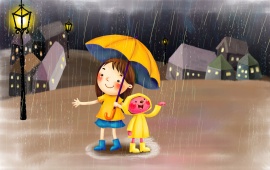 Cartoon Child In Rain