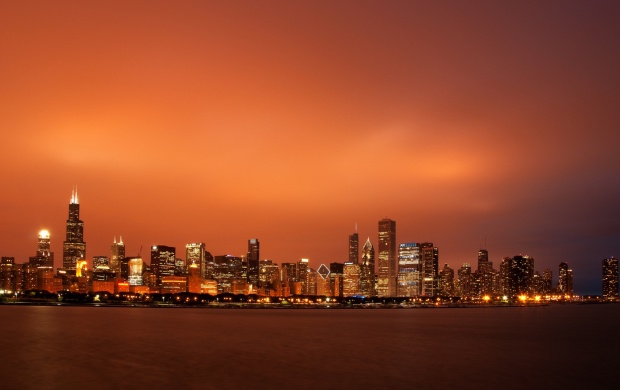 Chicago Skyscrapers Sunset Sky