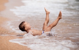 Cute Boy Enjoy Beach Bathing
