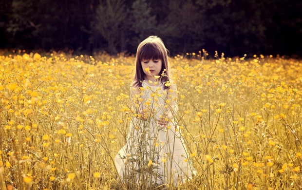 Cute Child In A Flower Field