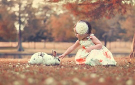 Cute Children With Rabbit