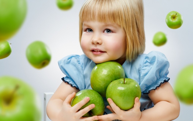 Cute Girl And Green Apple (click to view)