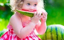 Cute Girl Eating Watermelon