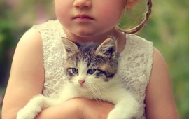 Cute Girl Kitten Friends