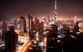 Dubai City Night Roads Skyscrapers