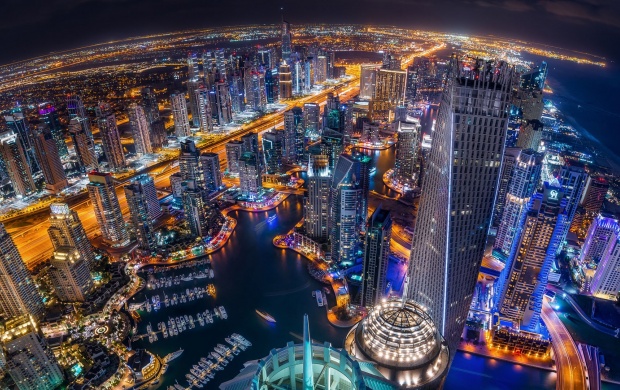 Dubai Marina Evening Night Lights