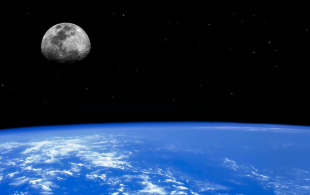 Earth Space And The Moon (click to view)