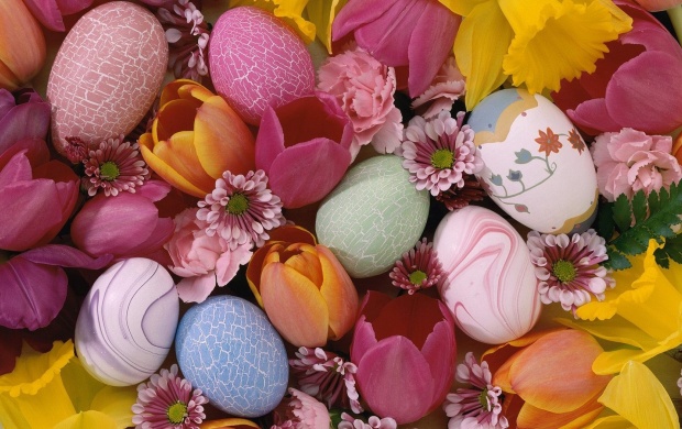 Easter Eggs And Beautiful Tulips (click to view)