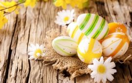 Easter Eggs On Wooden Surface