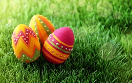 Easter Painted Eggs On Grass