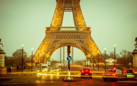 Eiffel Tower Paris And Evening Lighting