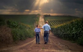 Father And Sun On Dirt Road