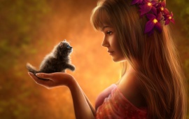 Girl And Kitten