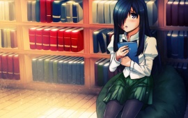 Girl Brunette Library Books Anime