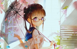 Girl Glasses And Umbrella