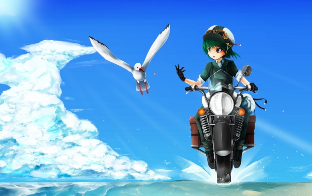 Girl Motorcycle And Seagull Bird (click to view)