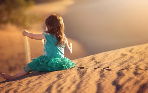 Girl Playing In The Desert