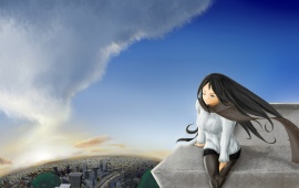 Girl Sitting Height And View City