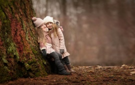 Girls Cute Forest Meeting
